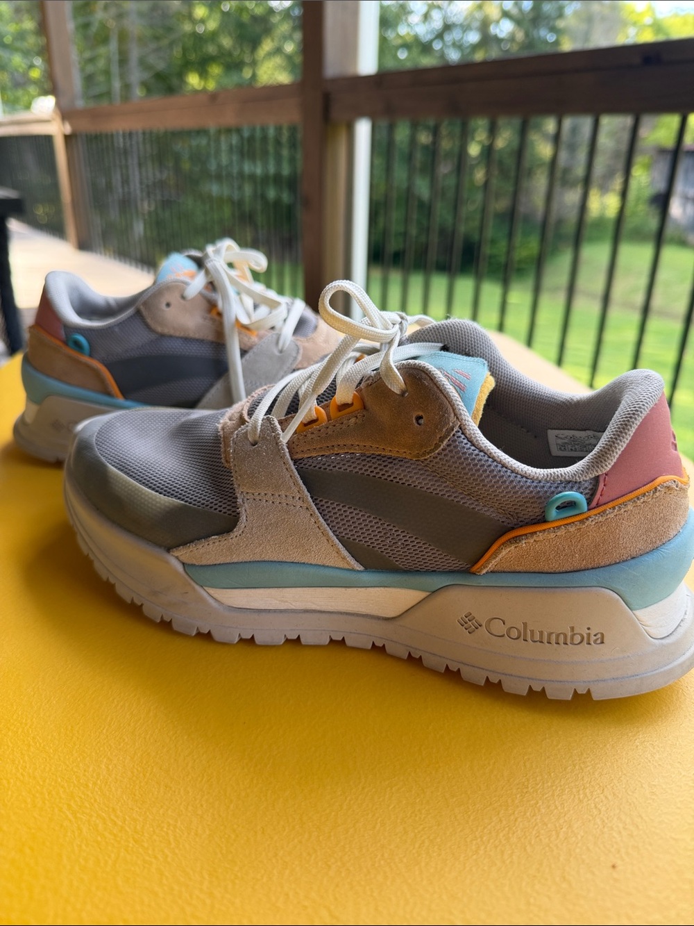 Columbia Gray Mesh Athletic Sneakers with Blue and Pink Accents